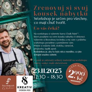 🎨 Workshop renovace nábytku – 23. listopadu v Dobřichovicích! Milujete starý nábytek, ale nevíte, jak mu vdechnout nový...